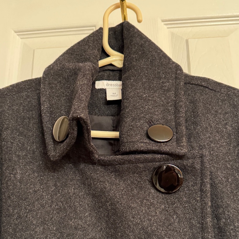 Dress Barn Charcoal Grey Women's Double-Breasted Short Pea Coat with Belt - Picture 3 of 11